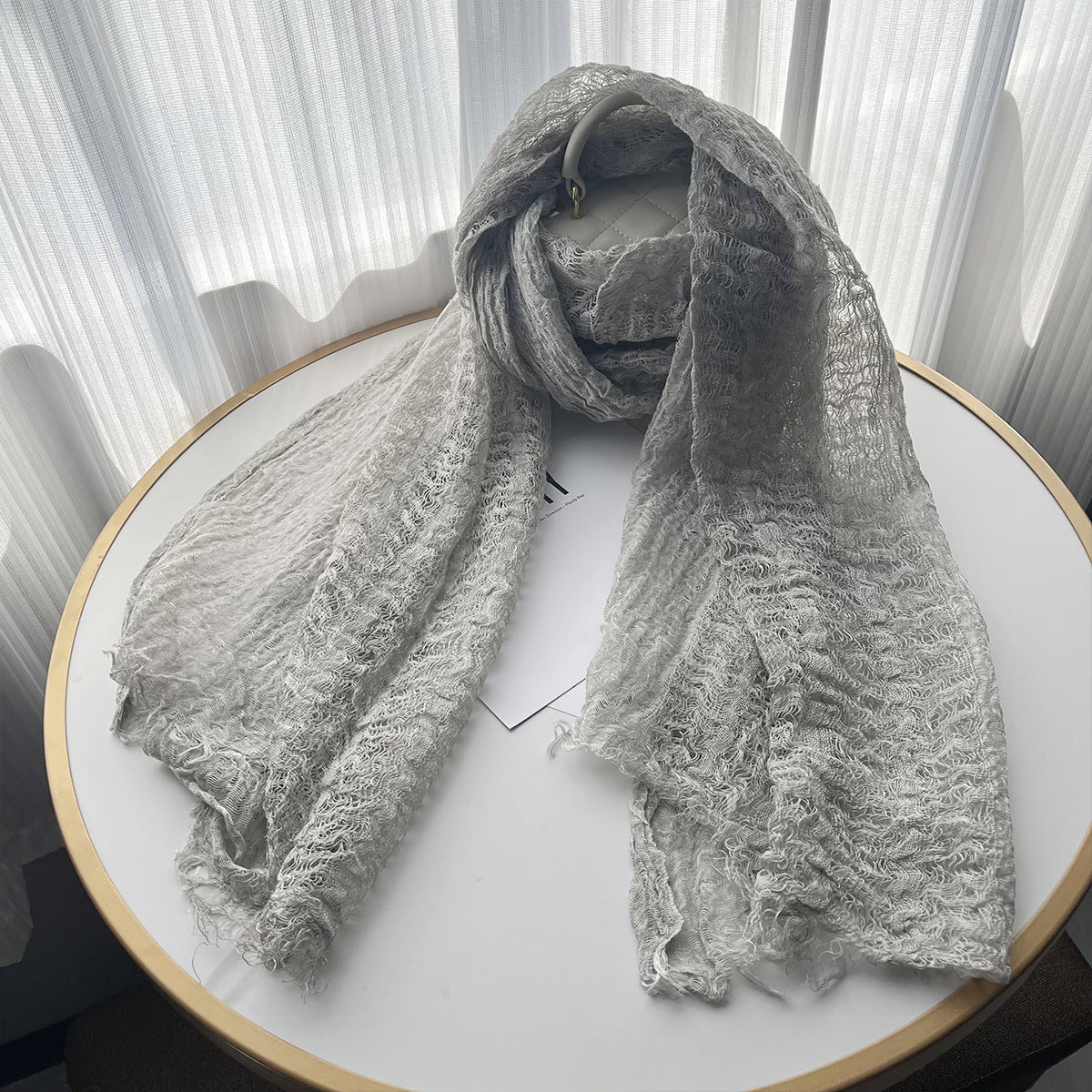 Solid Color Linen Scarf Retro Style Tassel Shawl For Women Gray 190x80cm
