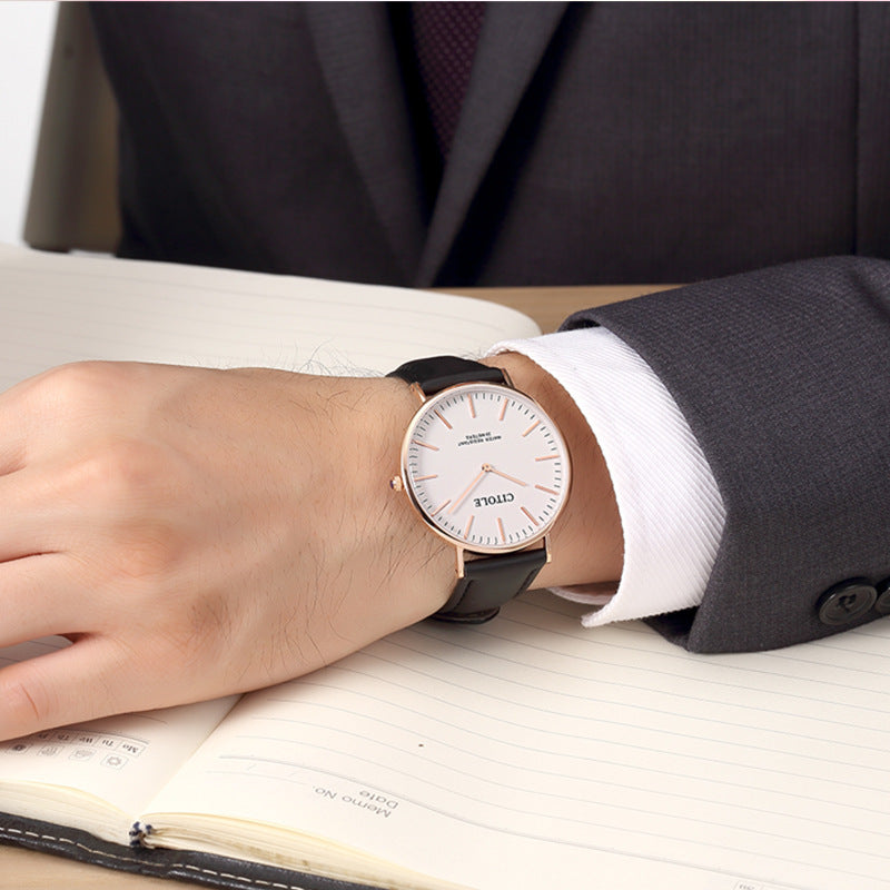 Large Dial Leather Watch Couple Watch Black male