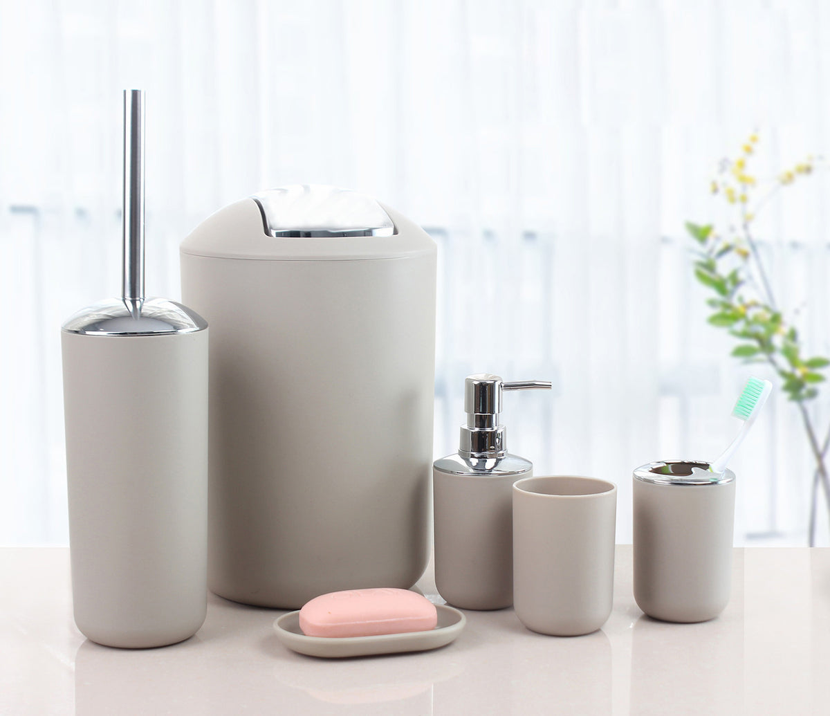 Six piece Bathroom Set Apricot Color