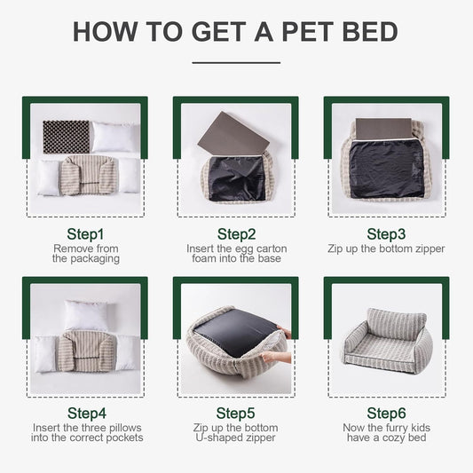 MEWOOFUN Orthopedic Pet Sofa - Supportive Bed For Small Medium Dogs & Cats, Anti-Slip Couch With Removable Cover, Grey, Large