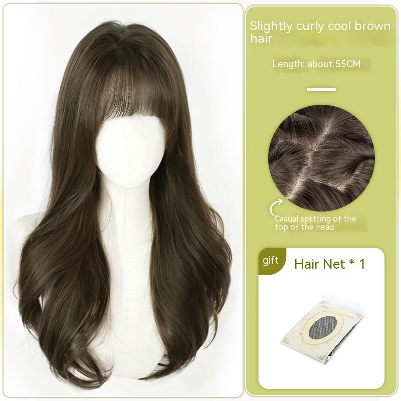 Wig Women's Long Hair Full-head Wig-style Curly Hair Seamless Wig Sheath Cold Brown