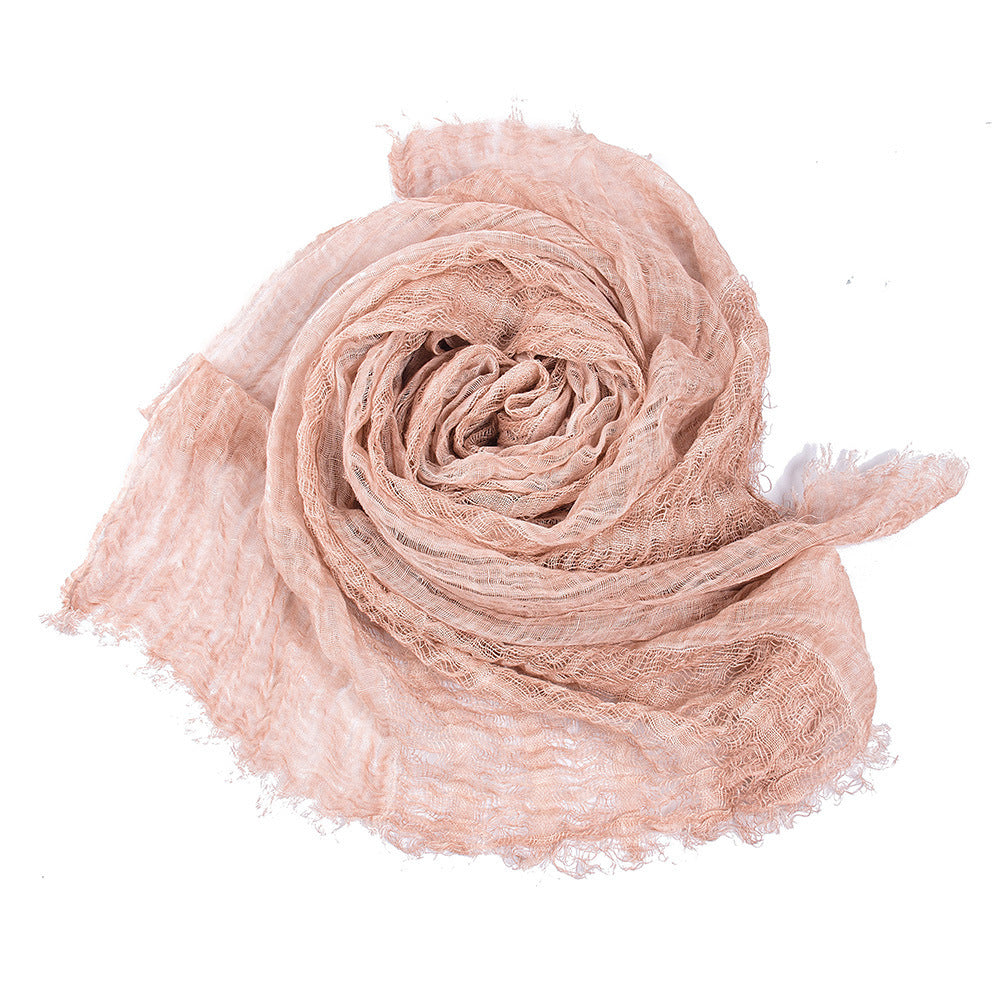 Solid Color Linen Scarf Retro Style Tassel Shawl For Women Orange Powder 190x80cm