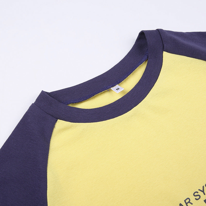 Contrasting Letter Print Raglan Short Sleeve Ladies Top