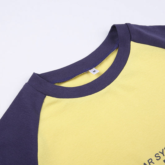 Contrasting Letter Print Raglan Short Sleeve Ladies Top