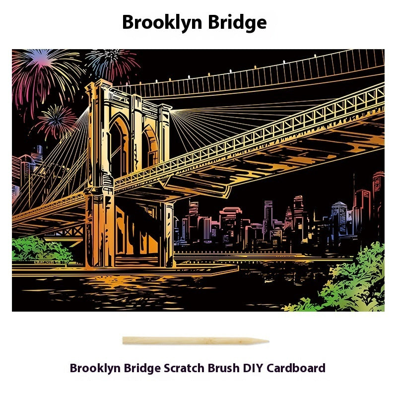 City Night Scene Colorful Diy Scraping Living Room Decorative Painting Brooklyn Bridge