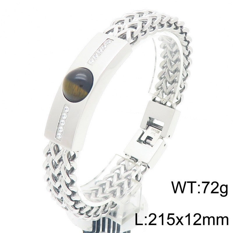 Men's Tigereye Curved Titanium Steel Bracelet Steel Color