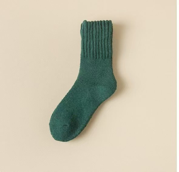 Wool Women's Medium Stockings Thickened Keep Warm Pure Color Grass Green Free Size Simple Package