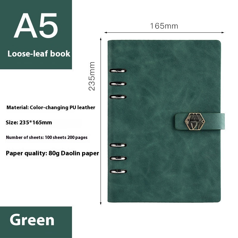 A5 Notebook Loose-leaf Removable Notepad Business Office Meeting A5 Green Blessing Buckle