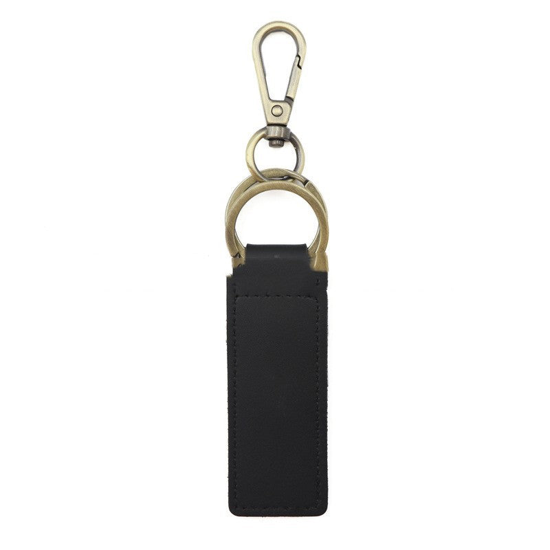 Solid Color Leather Double Ring Keychain Laser Engraving Black