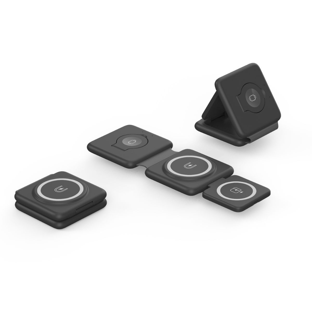 Folding Magnetic Suction Wireless Charger 3-in-1 Black