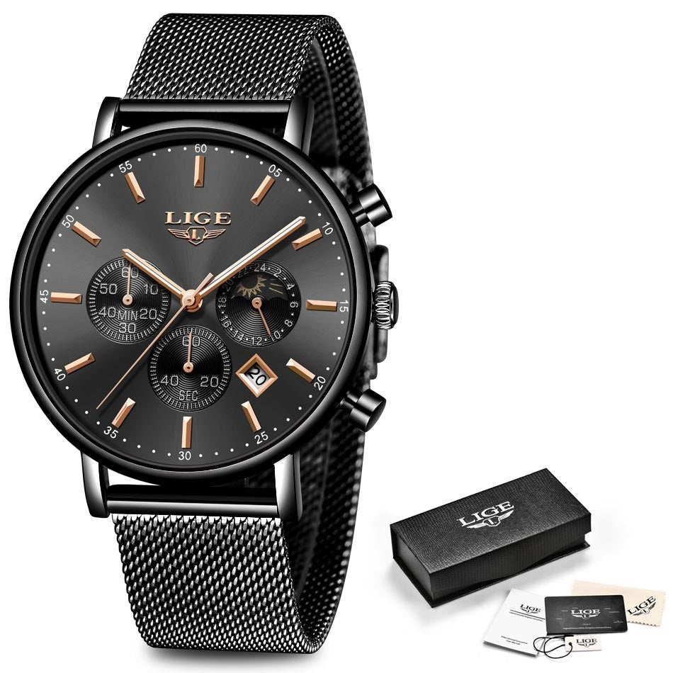 Quartz Watch Business Sports Watch Black Rose Gold