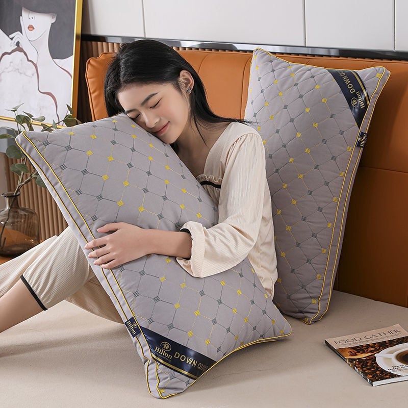 Hilton Hotel Feather Velvet High Rebound Pillow Pillow Core Household Adult Single Neck Pillow Fiber Pillow Core bilateral gray one outfit unilateral low pillow weighs about 600G