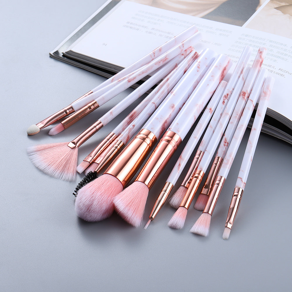 15 Marbled Design Makeup Brushes Set Pink Q15pcs