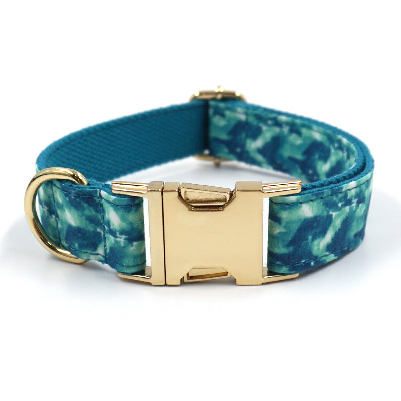 Pet Collar Leash Bow Agate green water wave gold