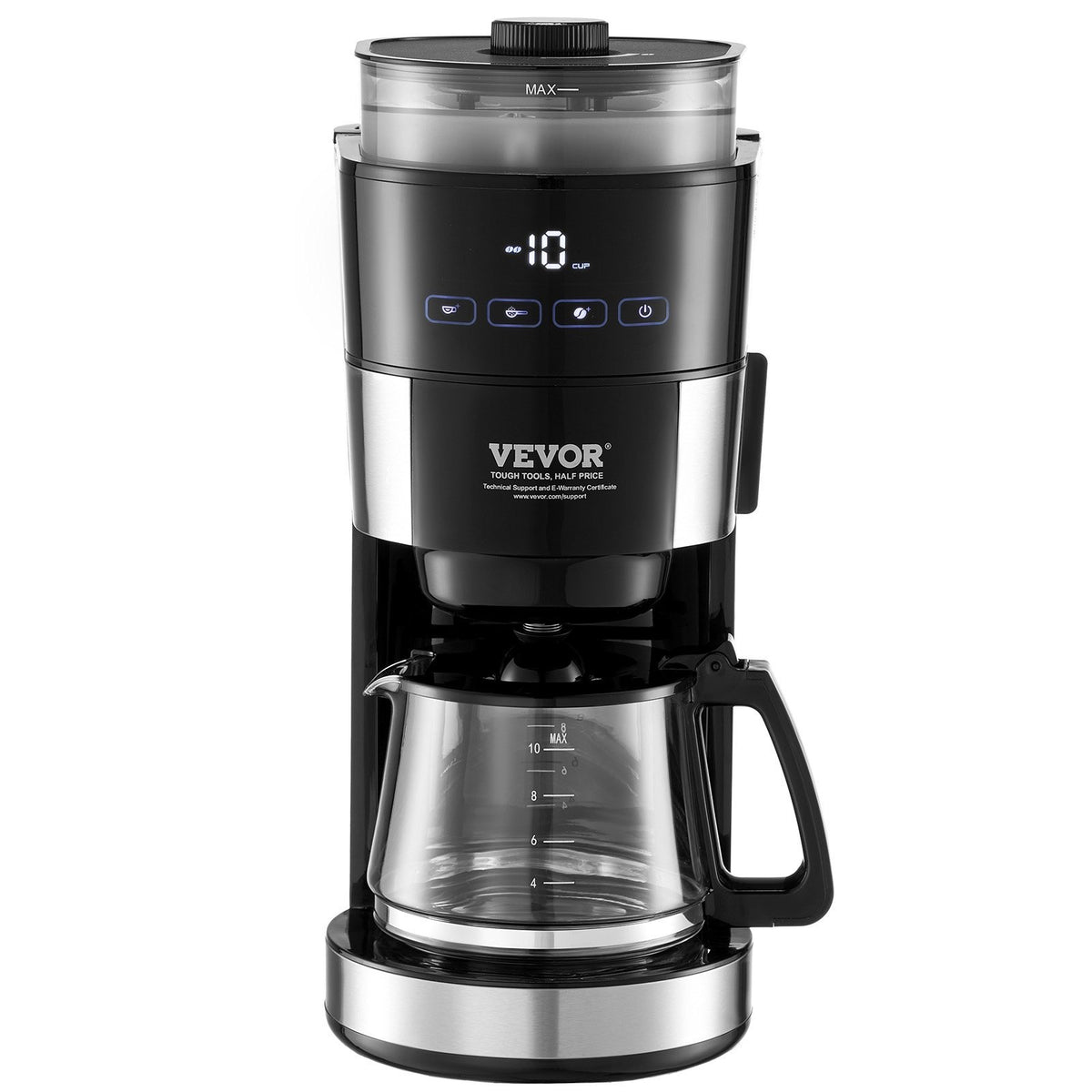 VEVOR 10-Cup Coffee Maker Drip Coffee Machine With 3 Brew Strength Control Black