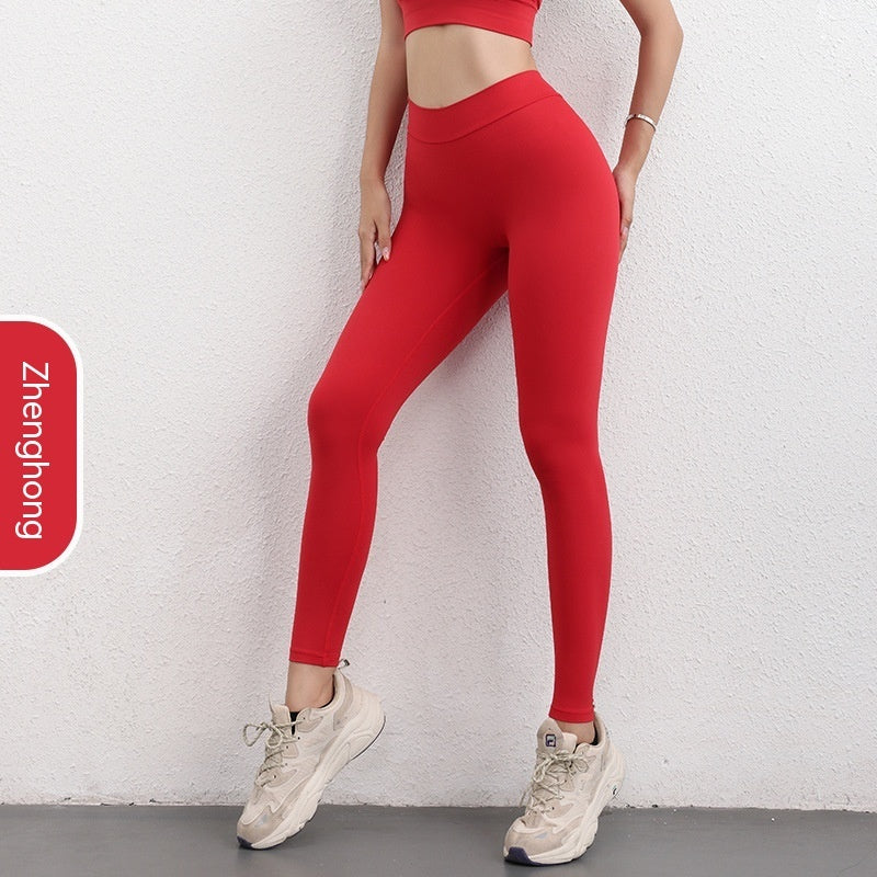 Hip Sports Chrysanthemum Exercise Workout Pants Pure Red