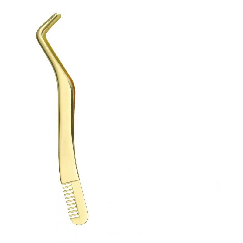 Eyelash With Comb Aid Metal Tweezers Beauty Tools Gold