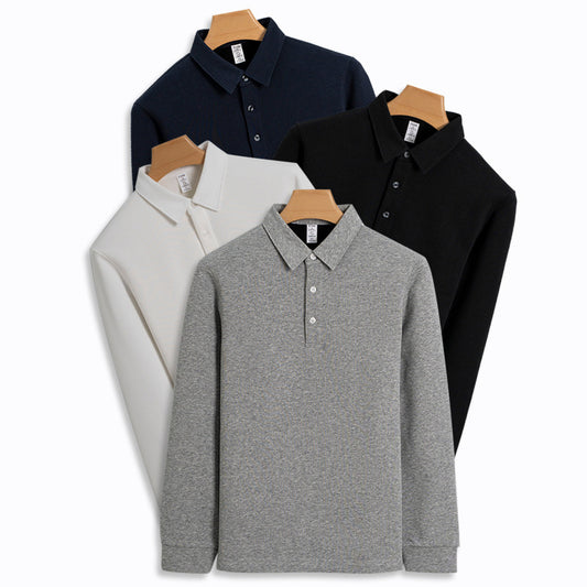 Fleece-lined Thickened Cotton Stretch Keep Warm Polo Shirt Men