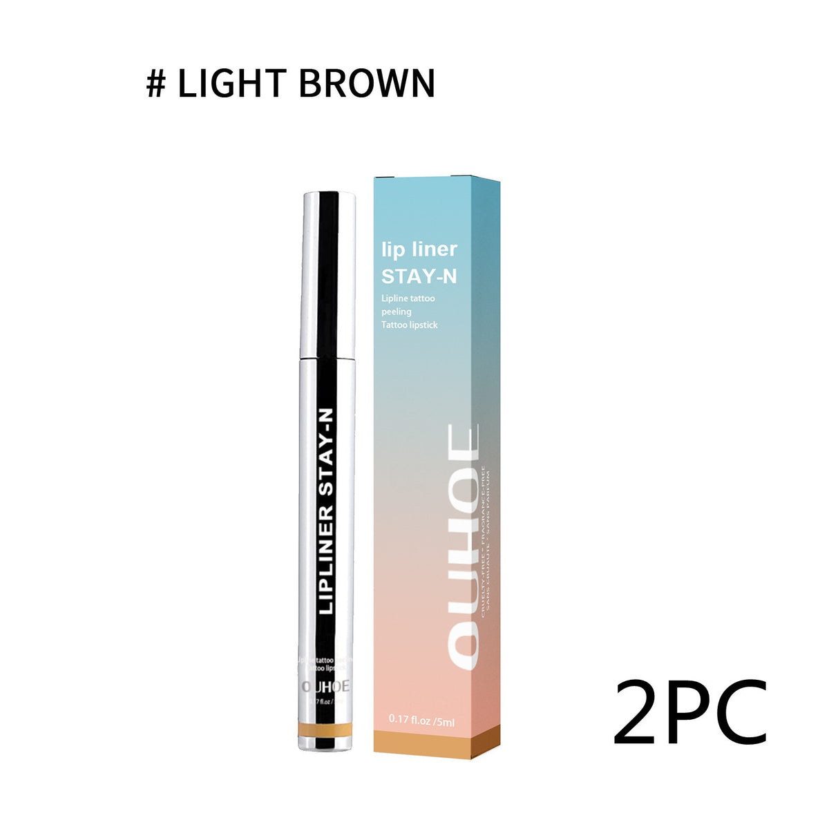 Lip Liner Pen Dark Brown Waterproof Long Lasting Plump Soft Lip Gloss Makeup Cosmetics Light Brown 2PC