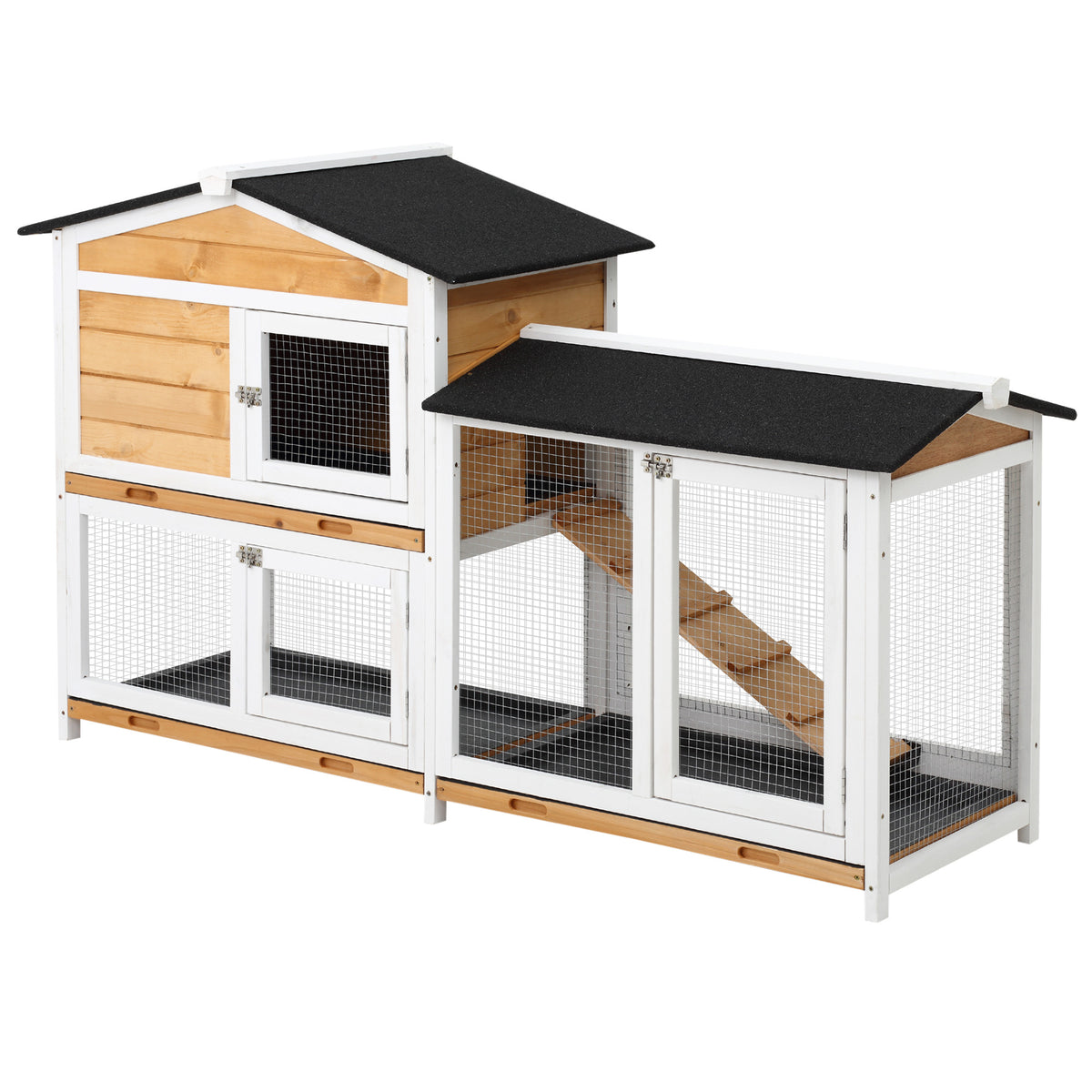 2 Storey Rabbit Hut Wooden Bunny Hut Small Animal House With Ramp Yellow