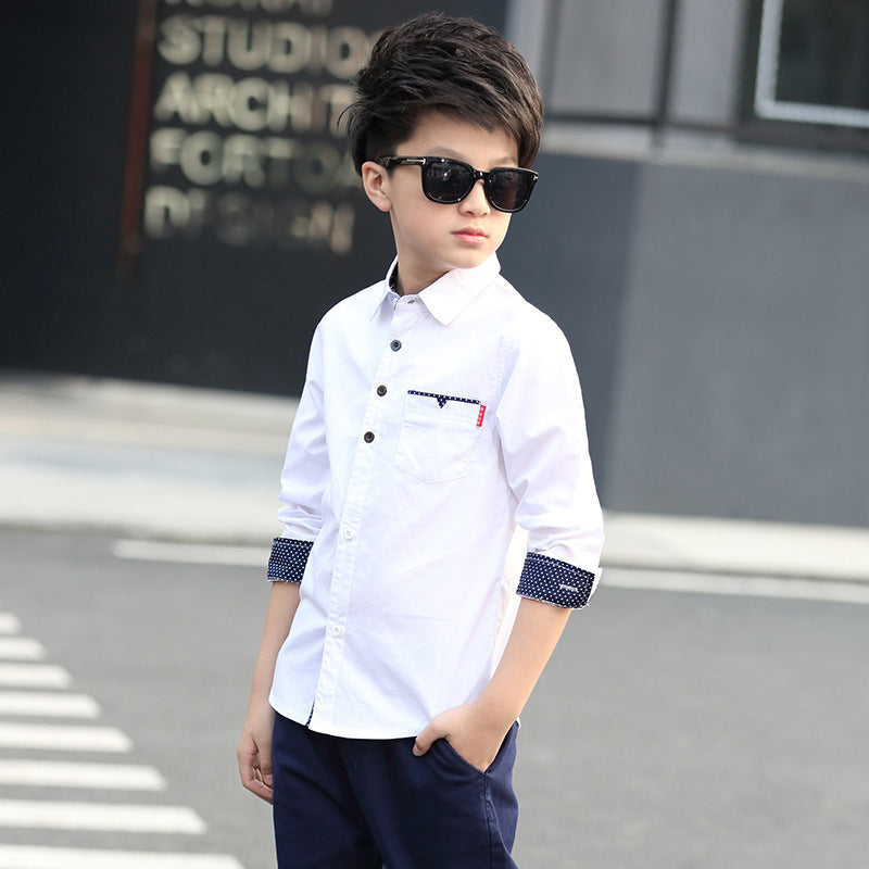 Student Spring And Autumn Trendy Fan Lapel Polka Dot Shirt White