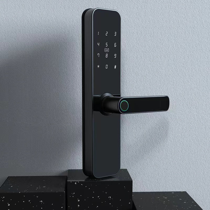 Wooden Door Fingerprint Lock Graffiti Pass Black