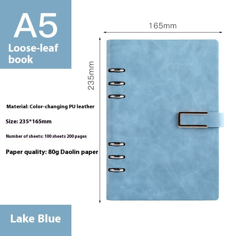 A5 Notebook Loose-leaf Removable Notepad Business Office Meeting A5 Lake Blue U Buckle