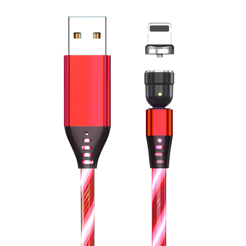 540 Rotate Luminous Magnetic Cable 3A Fast Charging Mobile Phone Charge Cable For LED Micro USB Type C For I Phone Cable Red Apple 1M