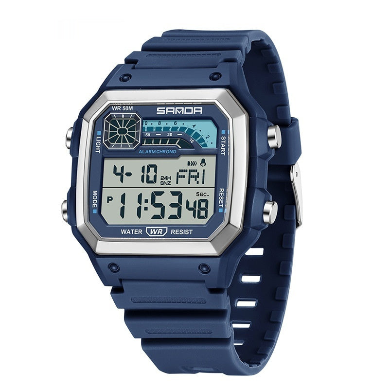 Electronic Watch Luminous Waterproof Sports Men Thin Square Blue