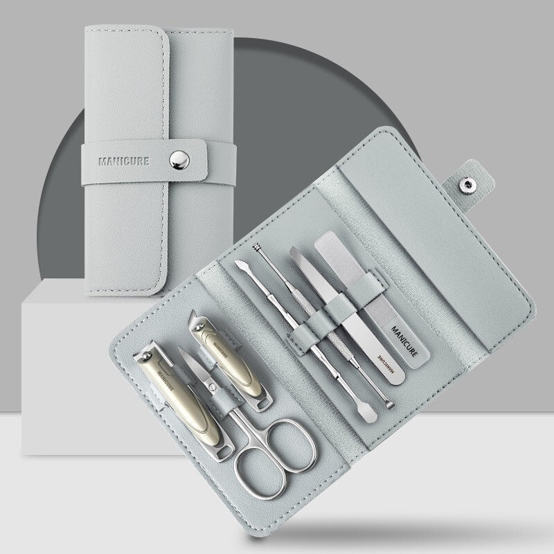 Stainless Steel Anti-splash Nail Clippers Nail Clippers Household Care Tool Set Grey Sevenpiece suit