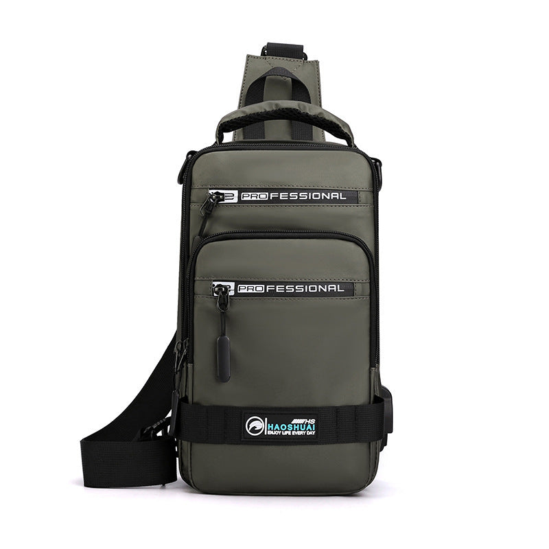 Multifunction Bags For Men Nylon Backpack Crossbody Shoulder Bag With USB Charging Port Chest Bags Pack Army green