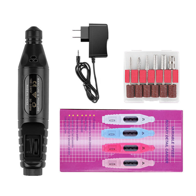Nail Pen Polisher USB Cable Portable Manicure Sharpener Nail Tools Black US