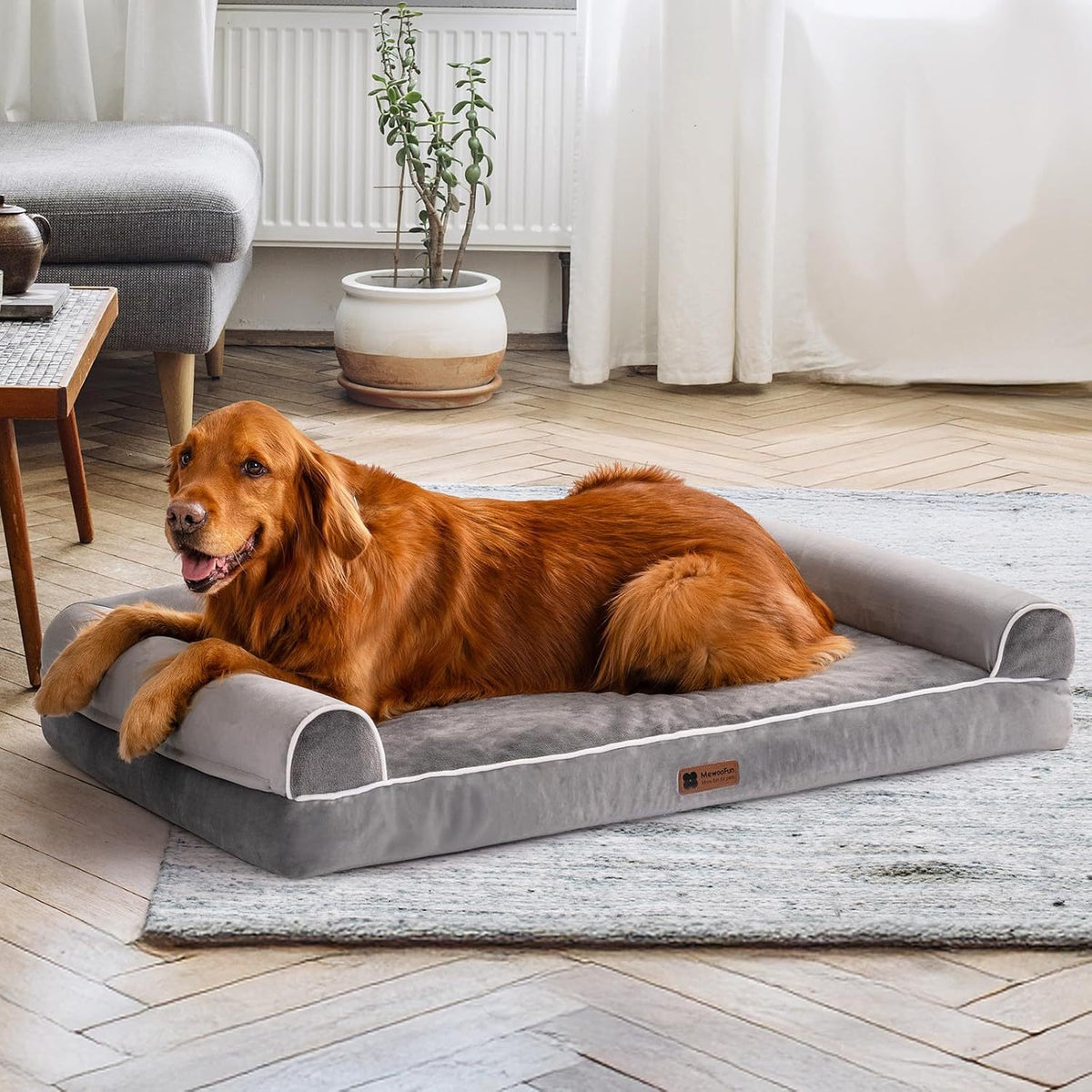 MEWOOFUN Orthopedic Dog Bed For Large Dogs - XL Egg Crate Foam Mattress With Removable Washable Cover, Waterproof Pet Couch Bed Grey, Extra Large WP147