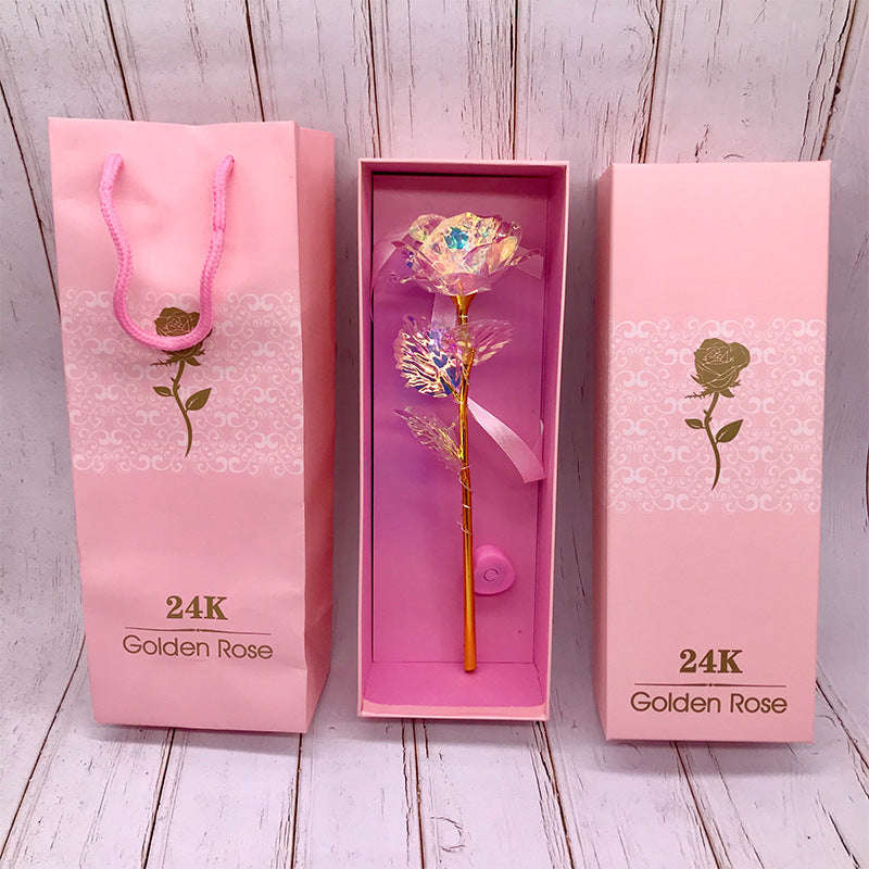 24K Luminous Color Gold Rose Flower Set Lamp gold pink pack