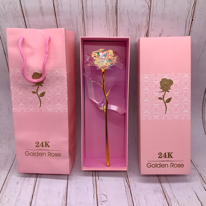 24K Luminous Color Gold Rose Flower Set Gold pink pack
