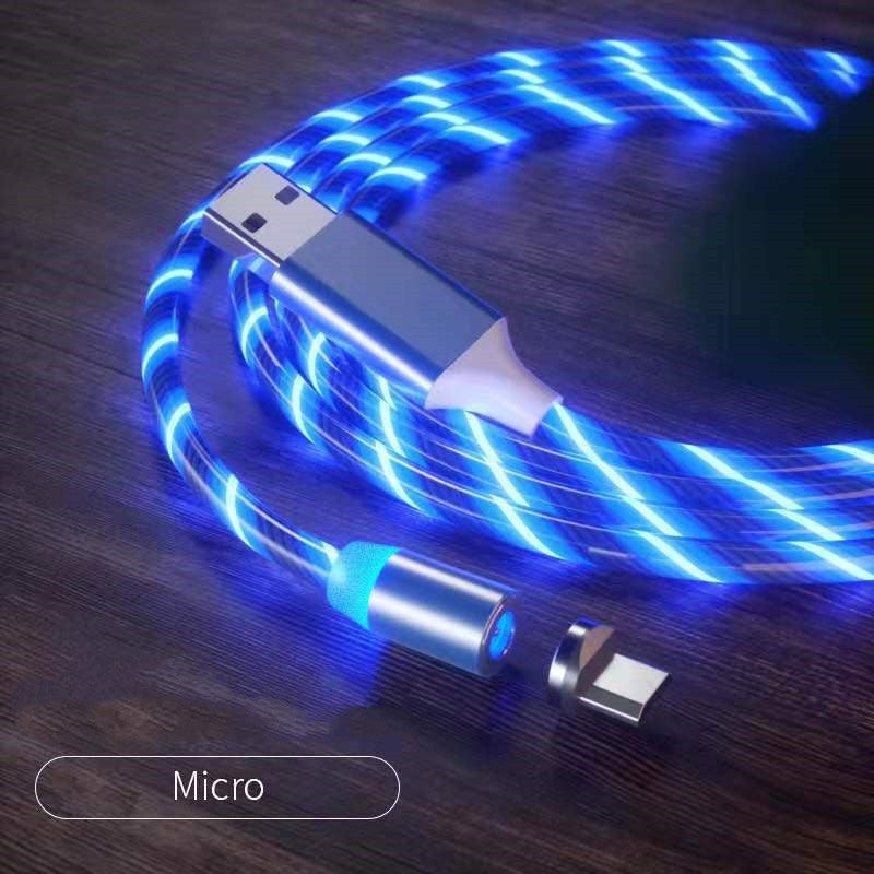 Magnetic Charging Cable Streamer Fast Charging Cable Lighting Micro USB Cable LED Magnet Charger Type-C Cable Blue Micro