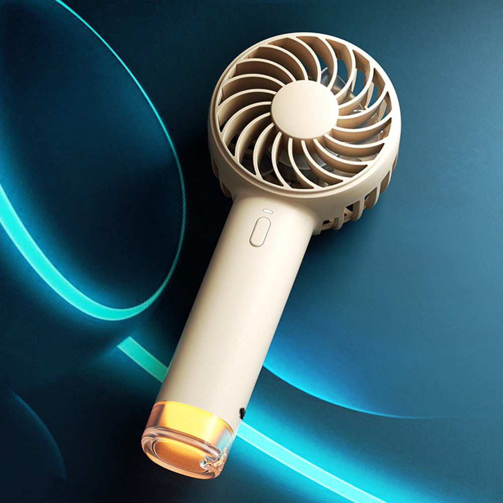 Little Bee Portable Color Cute Charging Wearing Small Lamp Handheld Electric Fan Round Handle Beige