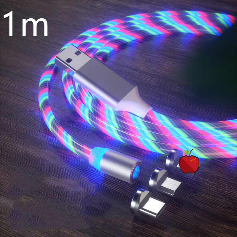 Magnetic Charging Cable Streamer Fast Charging Cable Lighting Micro USB Cable LED Magnet Charger Type-C Cable Colorful 3in1