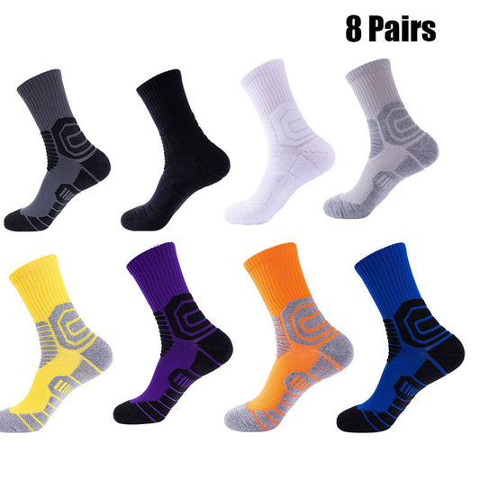 8 Pairs Men Compression Running Socks Crew Athletic Hiking Anti Blister Cushioned Anti-odor And Breathable For Running Hiking Cycling Fitness
