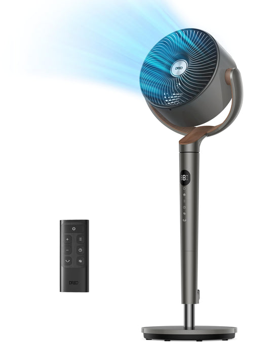 Dreo Fan for Bedroom, 120° Oscillating Standing Fans,Quiet Floor Fan with DC Motor, 85ft Pedestal Fans for Room,8 Speeds, 3 modes, 20dB, 120° Manual Vertical, 35-40" Adjustable Height, 8H Timer,Grey
