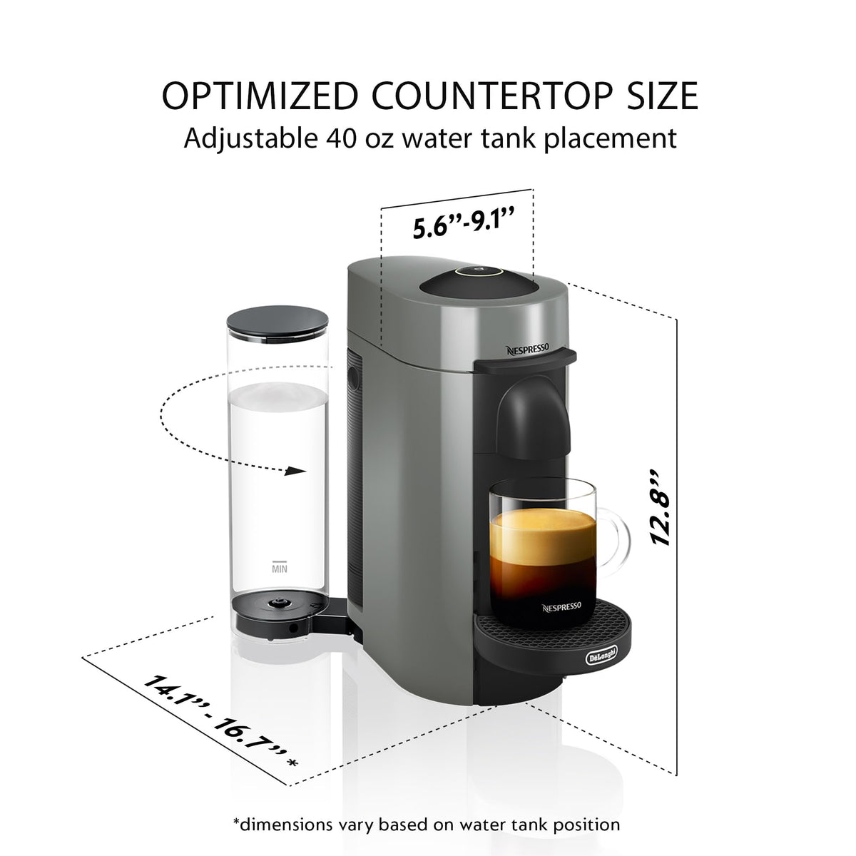 Nespresso Vertuo Plus Coffee and Espresso Maker by De'Longhi, Grey