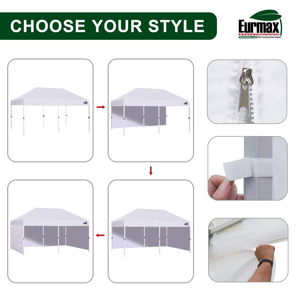 Eurmax USA 10'x20' Pop-up Canopy Tent Commercial Instant Canopies with 4 Removable Zipper End Side Walls and Roller Bag, Bonus 6 SandBags(Blue)