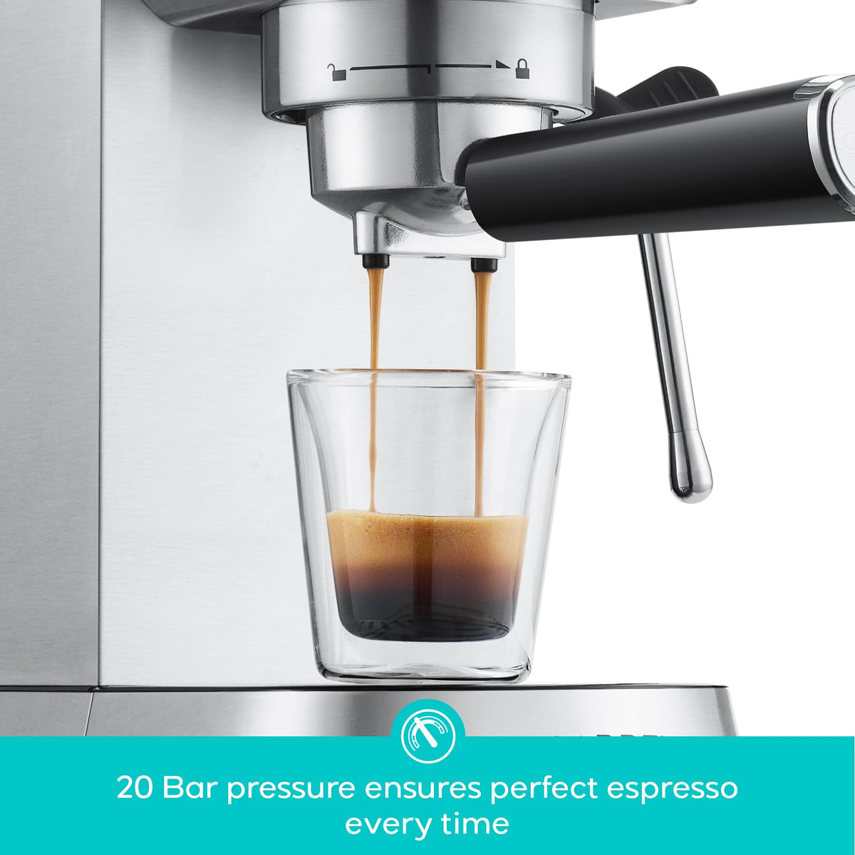 CASABREWS CM5418 Espresso Machine 20 Bar, Compact Espresso Maker with Steam Milk Frother, Stainless Steel Coffee Machine with 34oz Removable Water Tank for Cappuccino, Latte, Silver