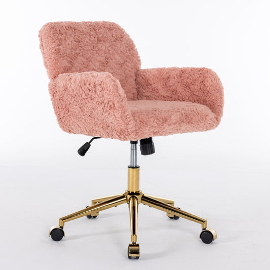 A&A Furniture Artificial Rabbit Hair Office Chair With Gold Base, Adjustable