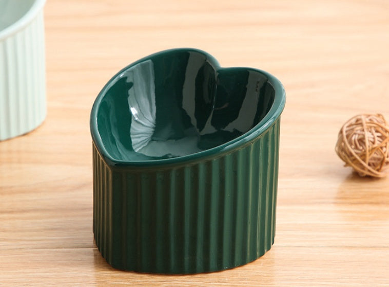 Pet Ceramic Bowl With Inclined Mouth Practical Durable Daily Indoor Pet Products Green
