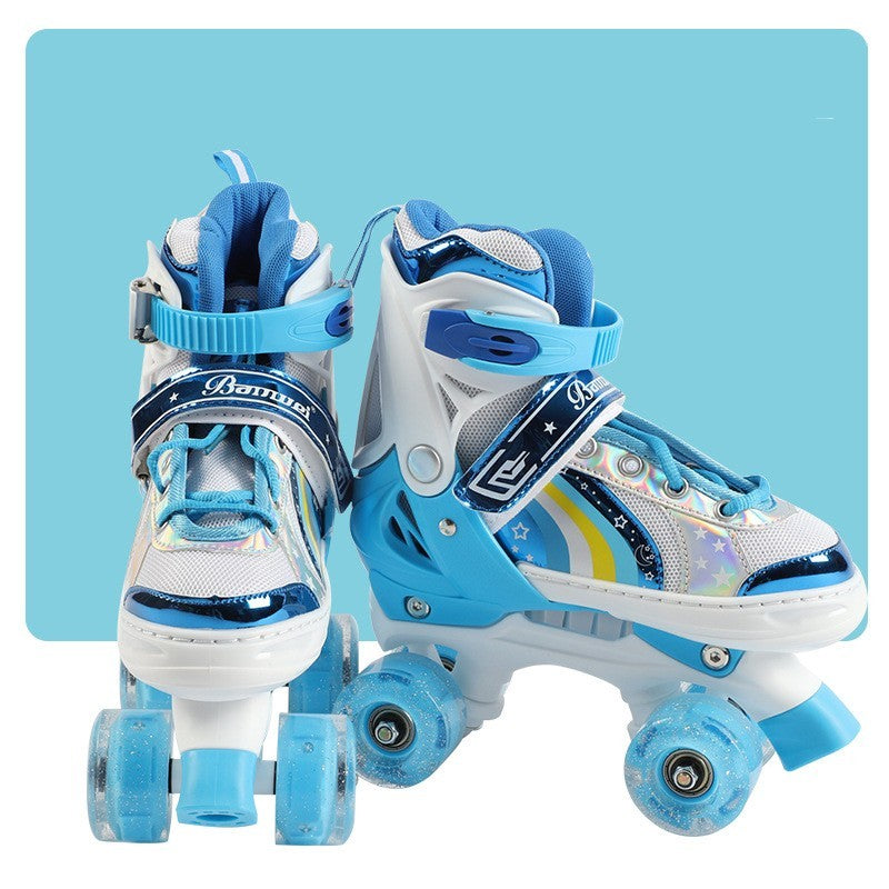 Children's Skates Double Row Four Wheel Full Flash Blue