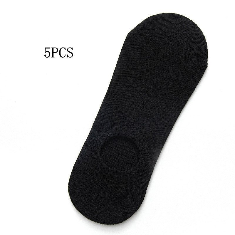 Socks Men And Women Solid Color Boat Socks Spring Invisible Socks Socks Socks Net Red Men'S Socks Black 5PCS