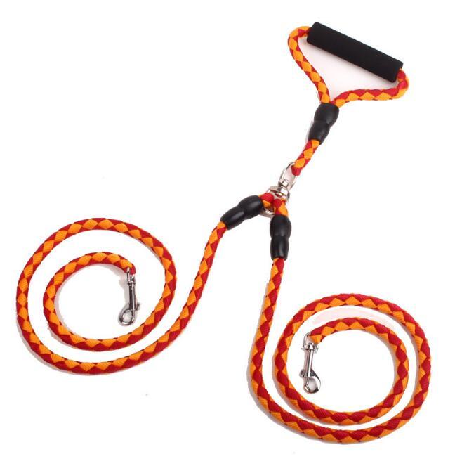 Double-Ended Traction Rope For Walking The Dog Hand-Double-Ended Traction Rope One Plus Two Leash Collar Pet Supplies Dog Collar Orange