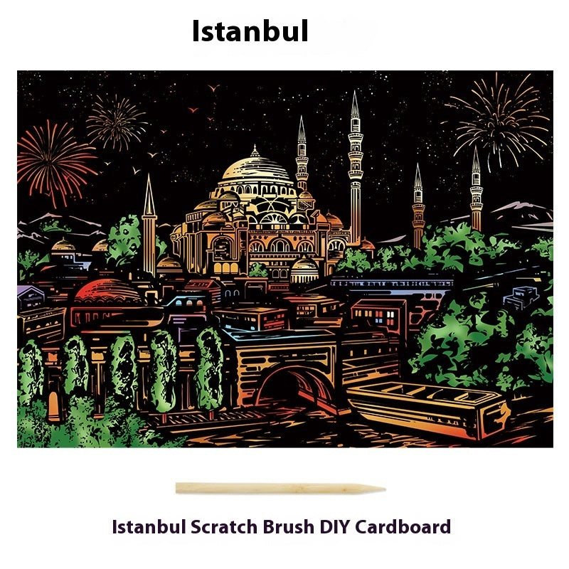 City Night Scene Colorful Diy Scraping Living Room Decorative Painting Istanbul