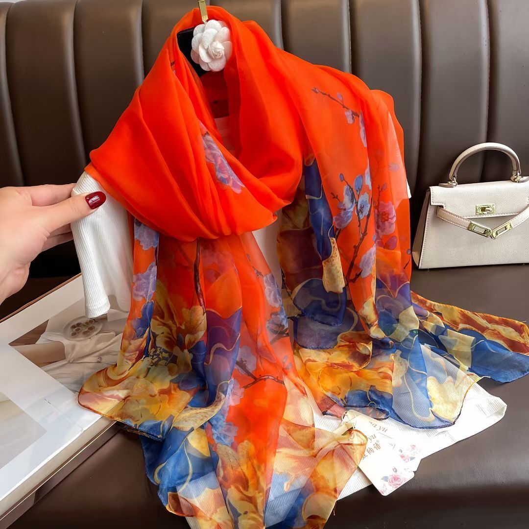 Silk All-matching Yousoft Scarf Long Elegant Scarf Ten Miles Flower Fragrance 180CMto130CM